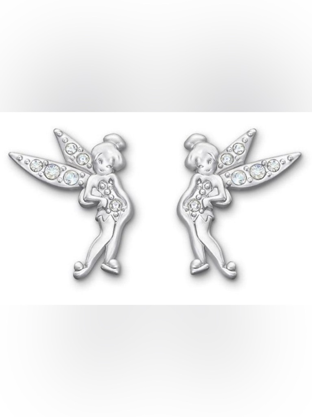Disney Tinker Bell Swarovski Crystal Earrings, Silver Tone, 2g Pair - Picture 4 of 6
